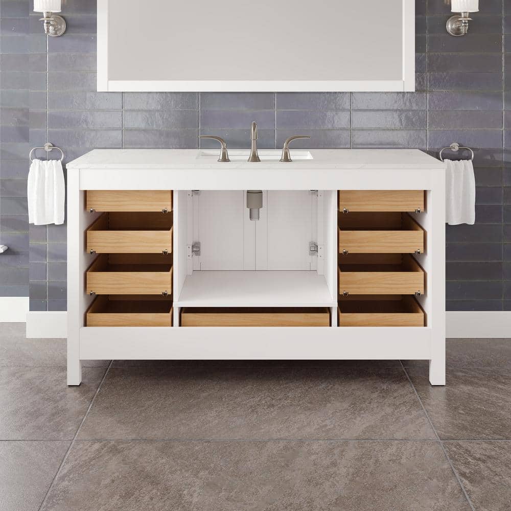 Aberdeen 60" White Birch Marble Single Sink Vanity with Porcelain Basin