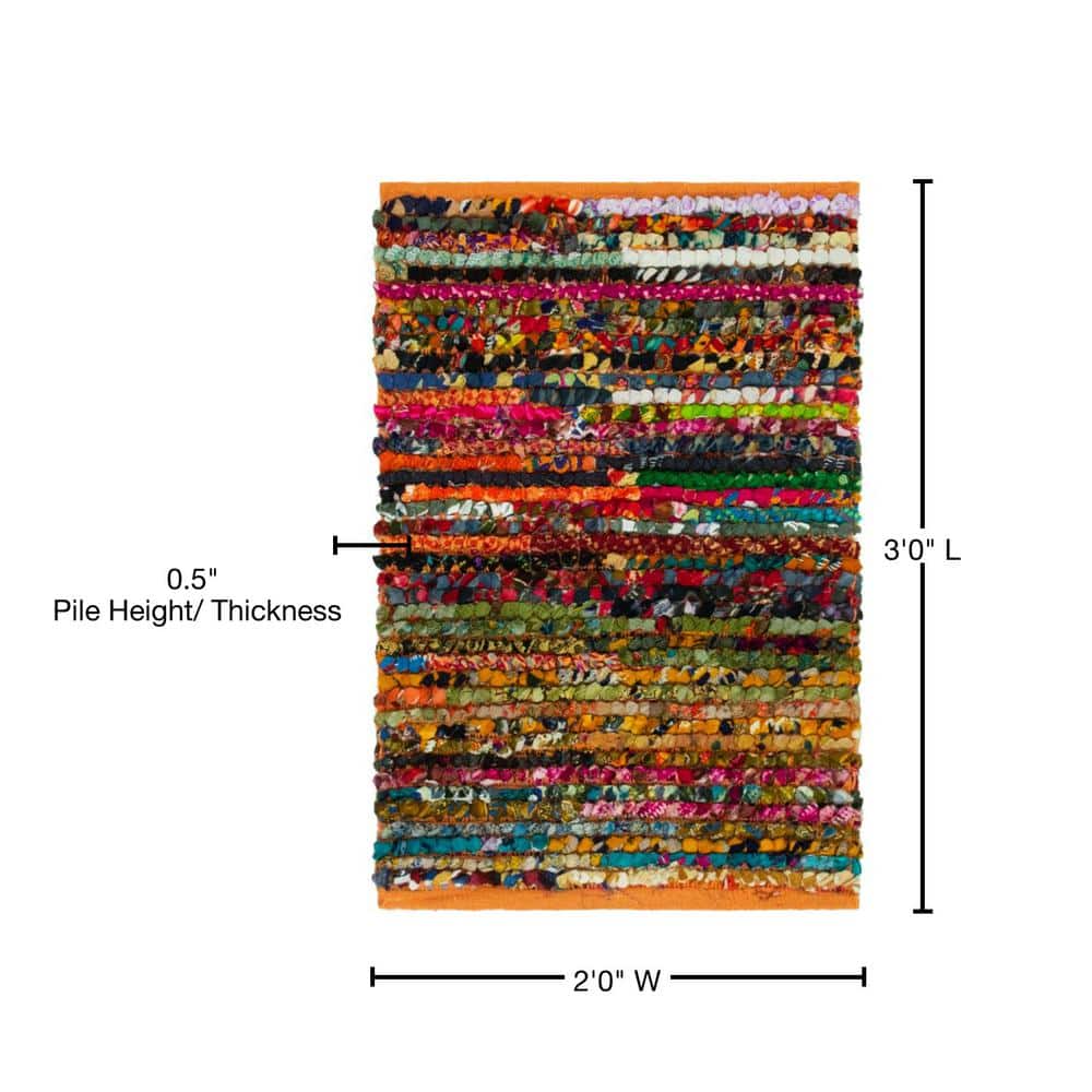 Handmade Multicolor Cotton Braided Area Rug, 2' x 3'
