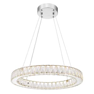 Galaxy 20 in. D x 2.3 in. H 3000K 1-Light Integrated LED Light Chrome Diamond Cut Crystal Oval Ring Chandelier