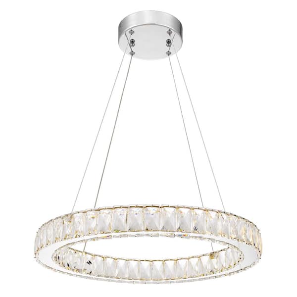 Worldwide Lighting Galaxy 20 in. D x 2.3 in. H 3000K 1-Light Integrated LED Light Chrome Diamond Cut Crystal Oval Ring Chandelier