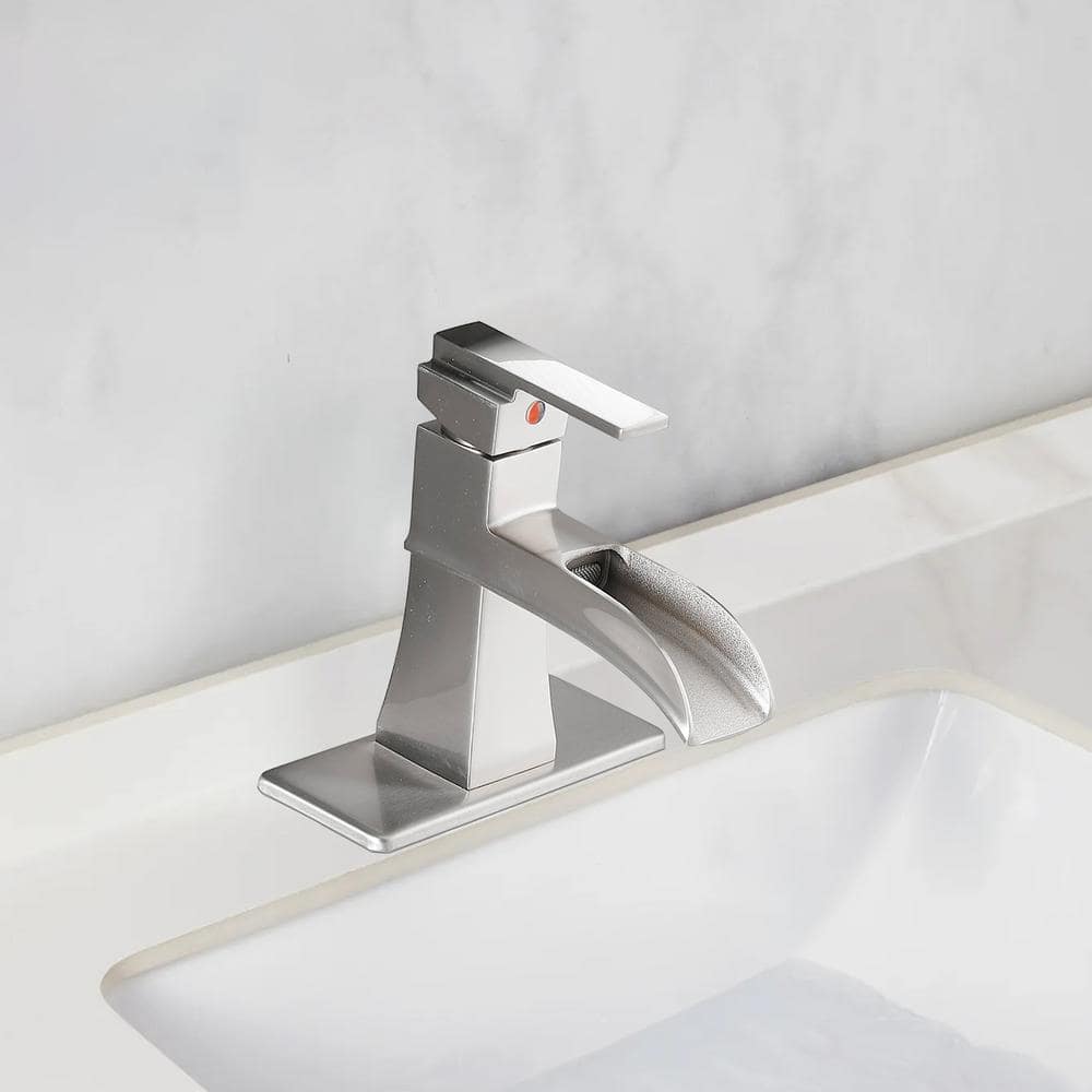 Brushed Nickel Single Handle Waterfall Bathroom Faucet with Deckplate