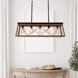 5-Light Black Modern Farmhouse Rectangular Box Dining Room Chandelier Solid Wood Kitchen Island Chandelier