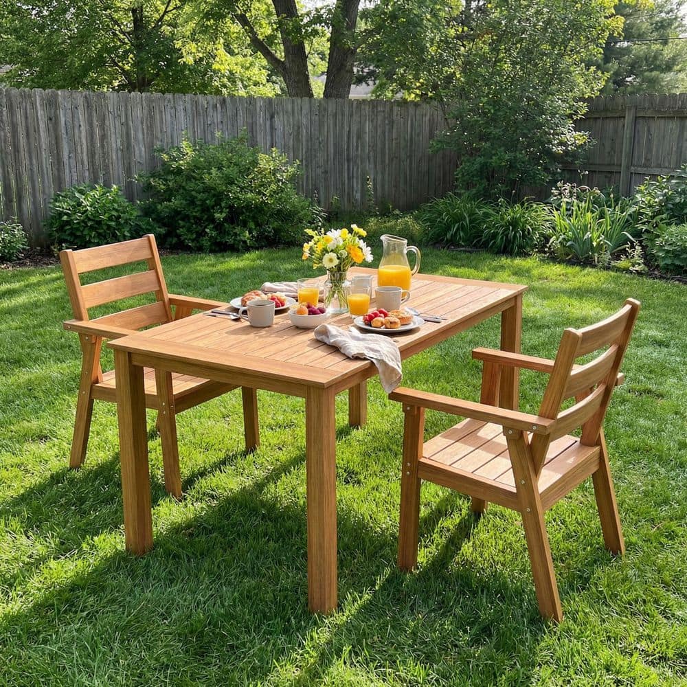 FUFU&GAGA 3-Piece Teak-Color HDPE Outdoor Dining Set, Aluminum