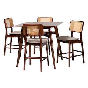 Dannon 5-Piece Grey and Walnut Brown Bar Table Set