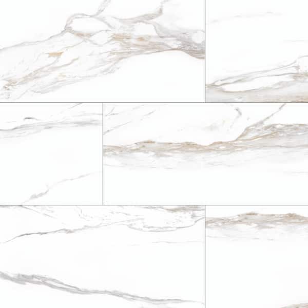 Milos White 24 in. x 48 in. Polished Porcelain Stone Look Floor and Wall Tile (16 sq. ft. /Case)
