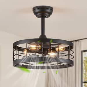 16.5 in. Indoor Matte Black Flush Mount Caged Farmhouse Ceiling Fan with Light Kit and Remote Control