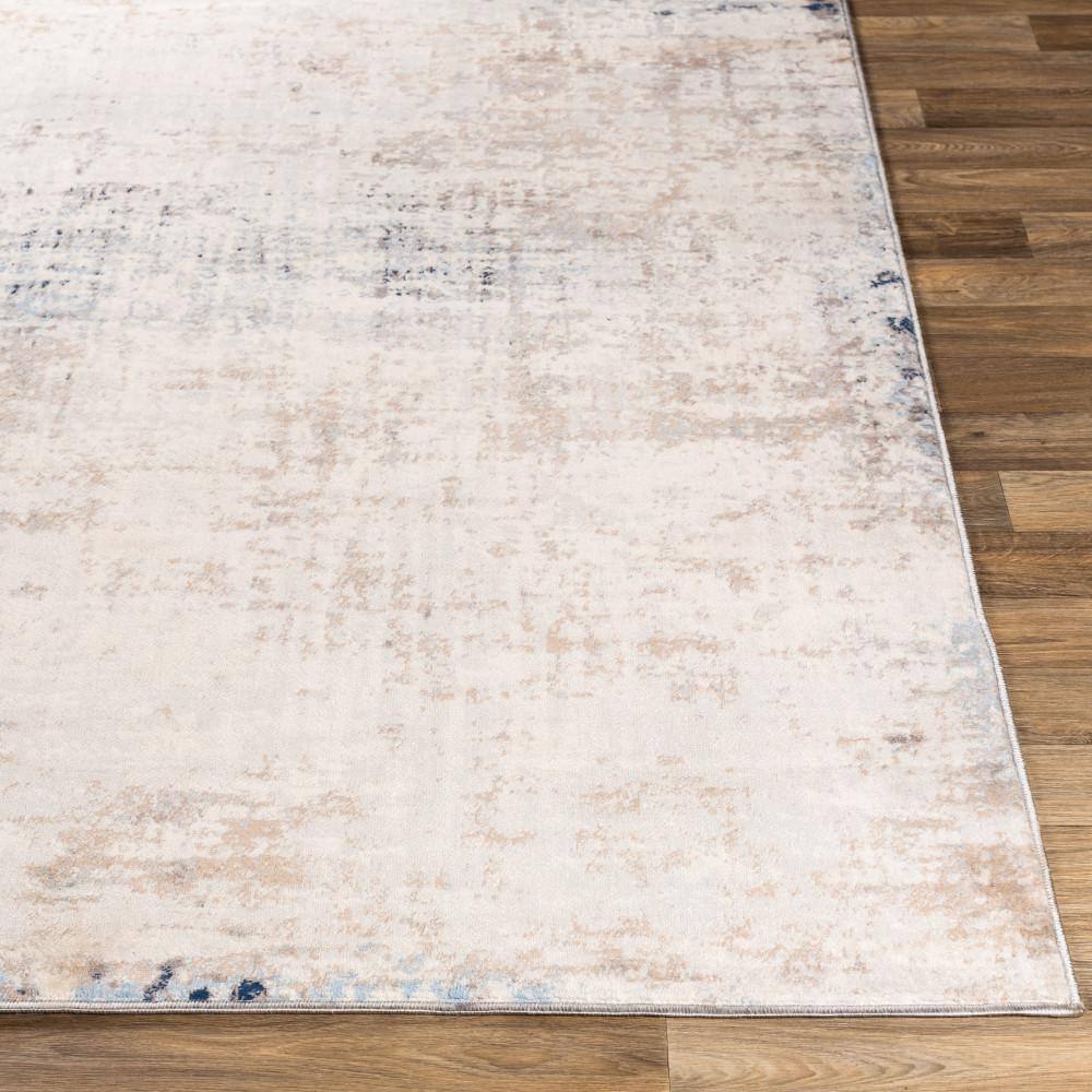 Taupe and Blue Modern Polypropylene Area Rug, 6'7" x 9'
