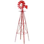 8 ft. Red Metal Decorative Windmill