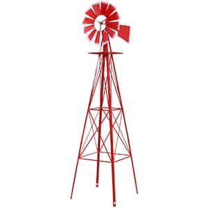 8 ft. Red Metal Decorative Windmill