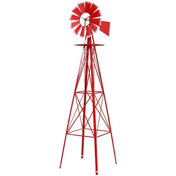 Suncrown 8 ft. Red Metal Decorative Windmill
