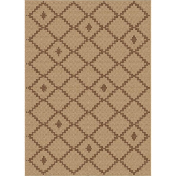 Beige 5 ft. x 7 ft. Flat-Weave Well-Jute Printed Akita Moroccan Lattice Area Rug