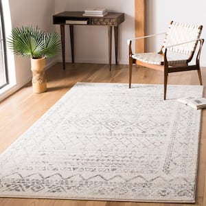 Tulum Ivory/Gray 5 ft. x 8 ft. Border Tribal Distressed Area Rug