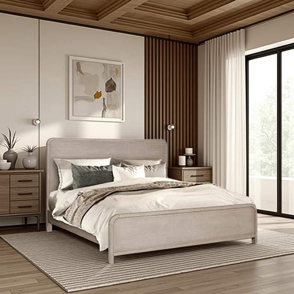 Giva Natural Oak Beige Brown Wood Frame Queen Size Panel Bed with Rounded Edges price history on PriceWatchPro