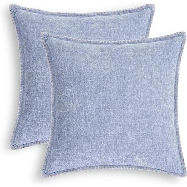 Unbranded Outdoor Throw Pillow Cases Cotton Thread Stitching Edges Solid Dyed Soft Chenille Cushion Covers Pack of 2