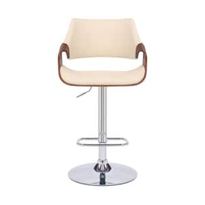 45 in. Cream and Silver Iron Swivel Adjustable Height Bar Chair with Footrest