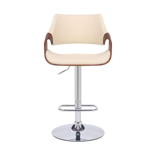 HomeRoots 45 in. Cream and Silver Iron Swivel Adjustable Height Bar Chair with Footrest