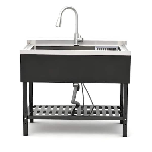 40 in. Freestanding Stainless Steel 1-Compartment Commercial Kitchen Sink with Faucet