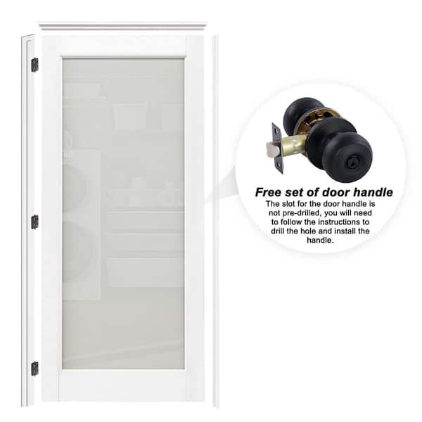 ARK DESIGN 36 in. x 80 in. 1-Lite Frosted Glass Left White Solid Core MDF Single Interior Door Kit w/ Quick Assemble Jamb