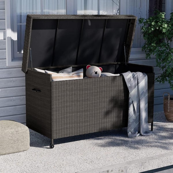 170 gal. Large Dark Brown Wicker Deck Box