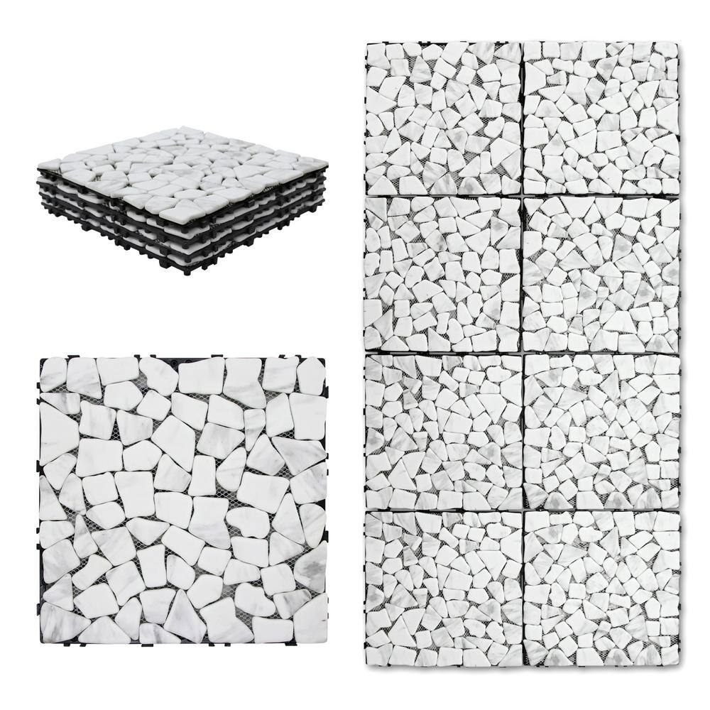 Off-White Stone and Glass Interlocking Deck Tile