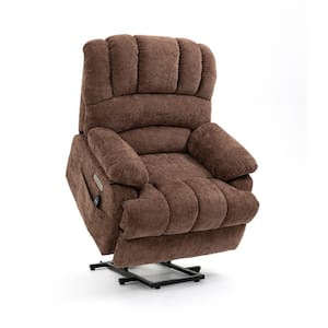 Dark Brown Chenille Massage Power Lift Recliner Chair for Elderly with Lumbar Heating Function