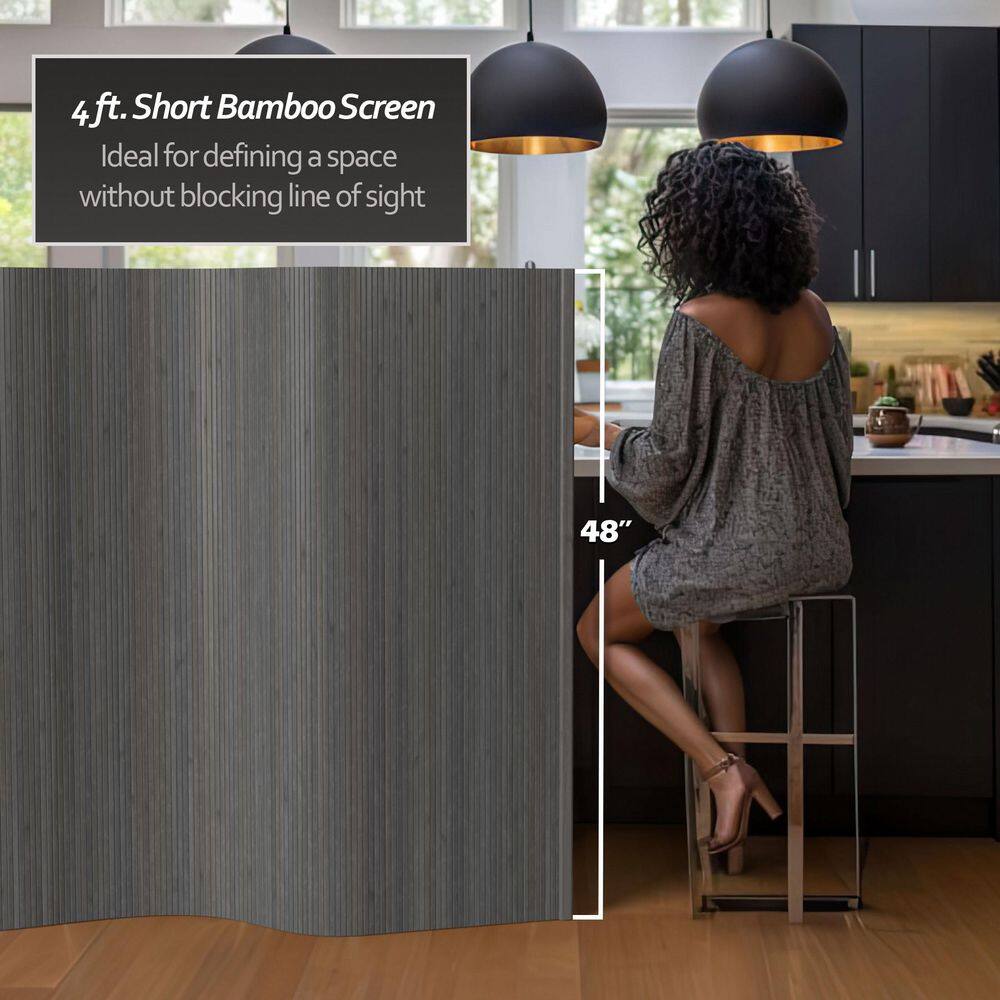 Gray 48" Painted Bamboo Wave Room Divider