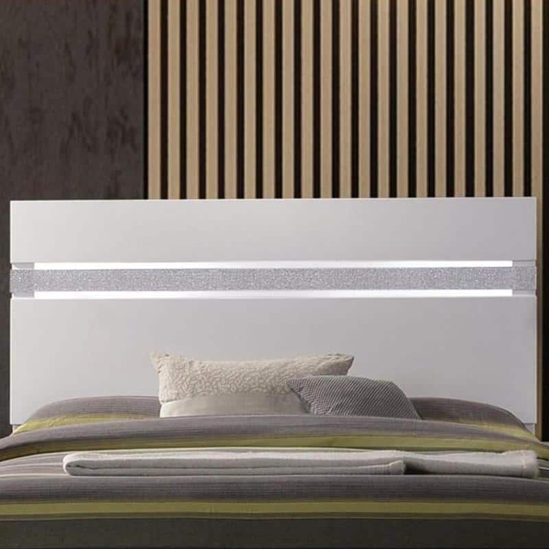 White Queen Upholstered Bed with Crystal Accented Headboard