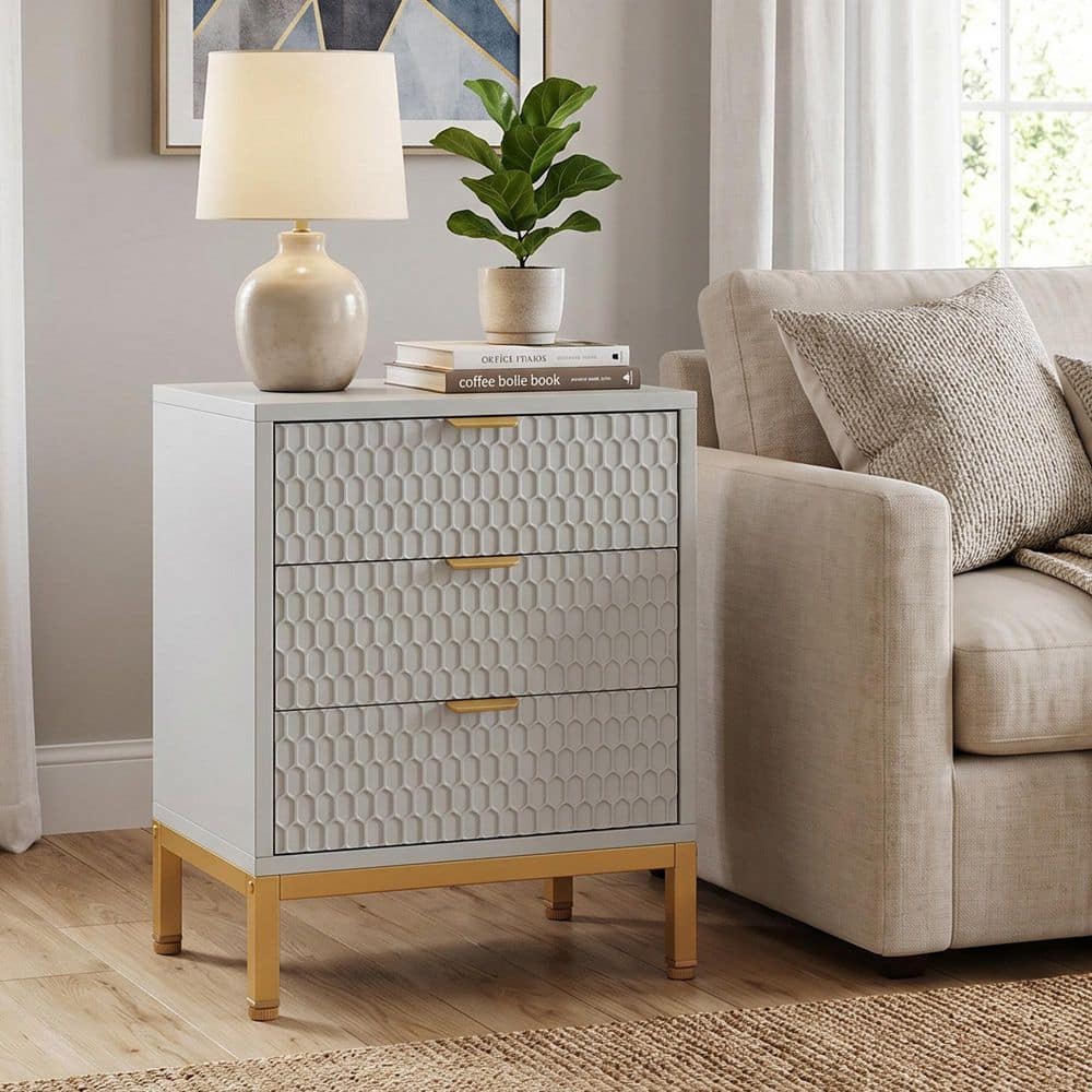 Grey 3-Drawer 19.7 in. W Nightstand Bedside Table with Metal Legs, Modern Side Table for Living Room Bedroom price history on PriceWatchPro