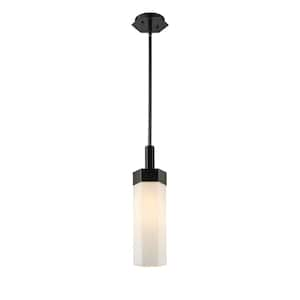 Claverack 100-Watt 1 Light Matte Black Shaded Pendant Light with Frosted glass Frosted Glass Shade