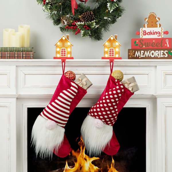 Glitzhome 6.75 in. H Marquee LED Metal Gingerbread House Christmas Stocking  Holder 2005000067 - The Home Depot