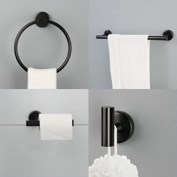 mengxfly 6-piece matte black bathroom hardware set 304 stainless steel  round wall mounted bath accessories kit