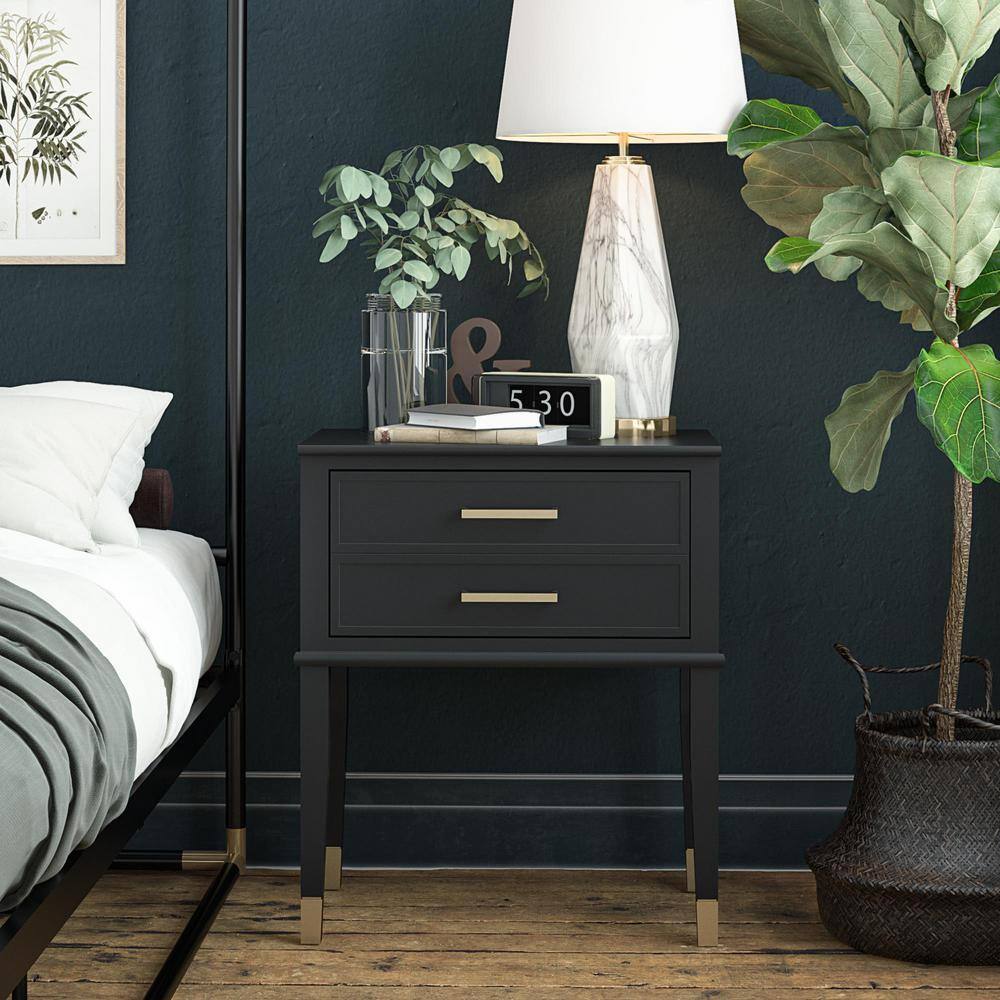 Black Wood End Table with Faux-Dual Drawer Storage