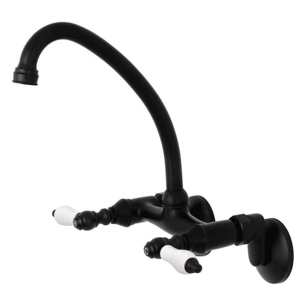 Kingston Brass Kingston 2-Handle Wall-Mount Standard Kitchen Faucet in Matte Black