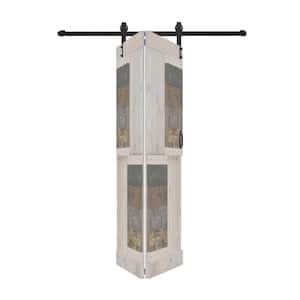 S Style 36in.x84in.(18''X84''X2panels) Multi-Textured Solid Wood Bi-Fold Barn Door With Hardware Kit -Assembly Needed