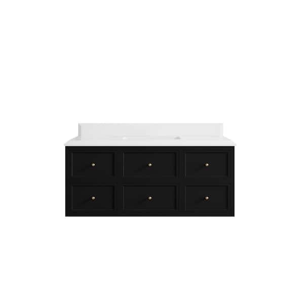 Willow Collections Roswell 48 in. Single Sink Freestanding Black Bath Vanity with White Qt. Top Unassembled