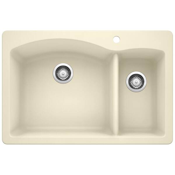 Blanco DIAMOND Dual Mount Granite Composite 33 in. 1-Hole 70/30 Double Bowl Kitchen Sink in Biscuit