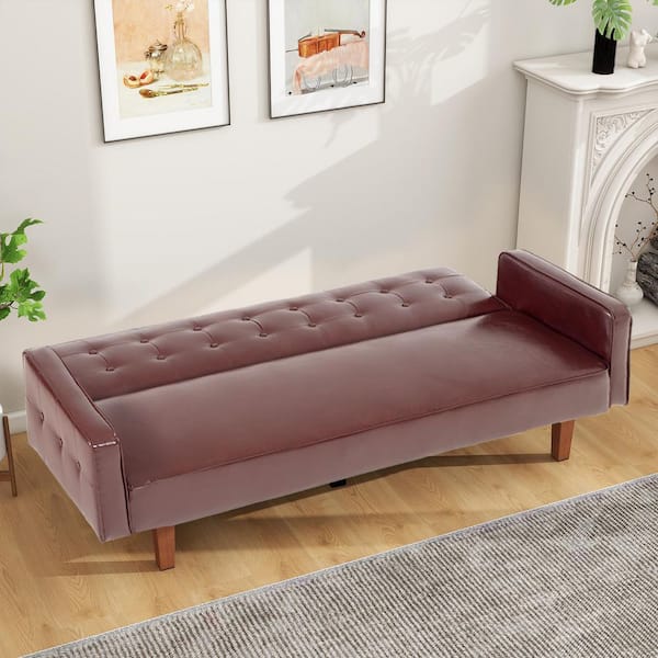 WONDER COMFORT Mid-Century Modern 74 in. Red Brown Faux Leather