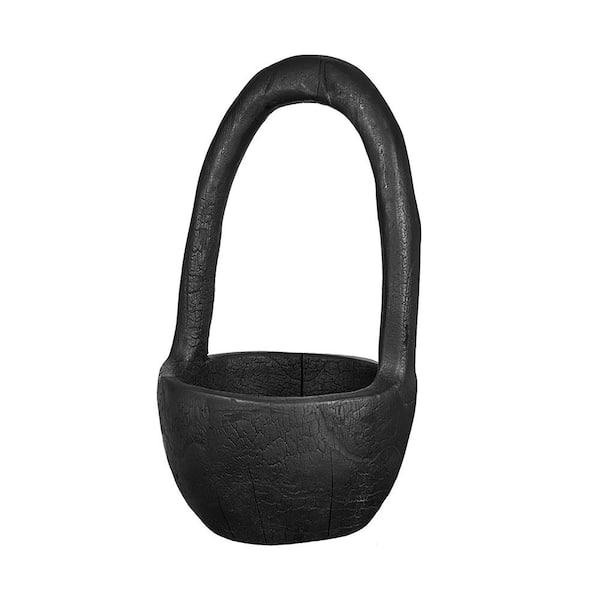A & B Home Teak Wood Bowl with Curved Handle - D 8.5 in. x 13 in. - Black