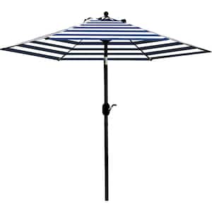 7.5' Patio Umbrella Outdoor Table Market Umbrella with Push Button Tilt/Crank, 6 Ribs (Blue and White)
