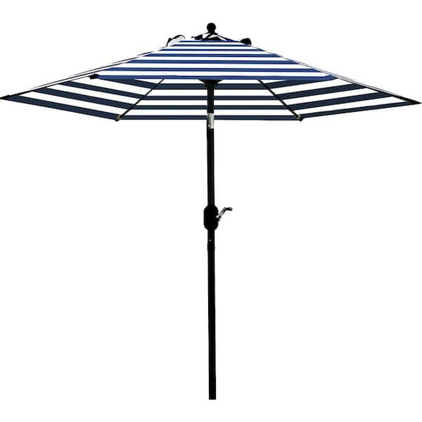 Cubilan 7.5' Patio Umbrella Outdoor Table Market Umbrella with Push Button Tilt/Crank, 6 Ribs (Blue and White)