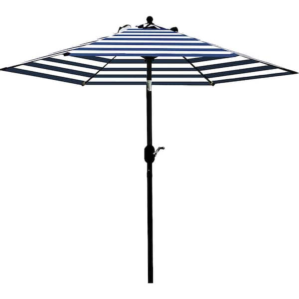 Cubilan 7.5 ft. Patio Umbrella Outdoor Table Market Umbrella with Push Button Tilt/Crank, 6 Ribs in Blue and White