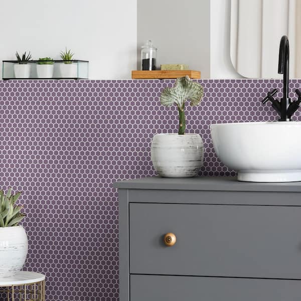 Metro 1 in. Hex Glossy Purple 10-1/4 in. x 11-7/8 in. Porcelain Mosaic Tile (8.6 sq. ft./Case)