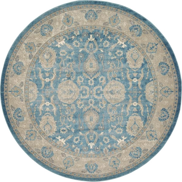Unique Loom Salzburg Gaisberg Light Blue 7' 3 x 7' 3 Round Rug