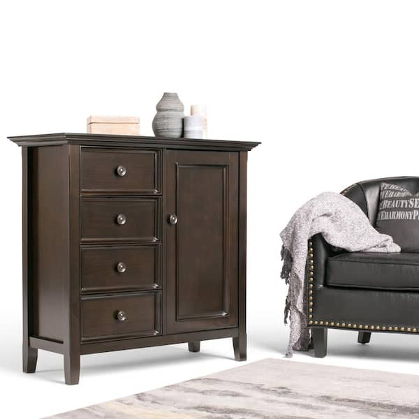 Simpli Home Amherst 37 in. Wide Hickory Brown Solid Wood Transitional Medium Storage Cabinet
