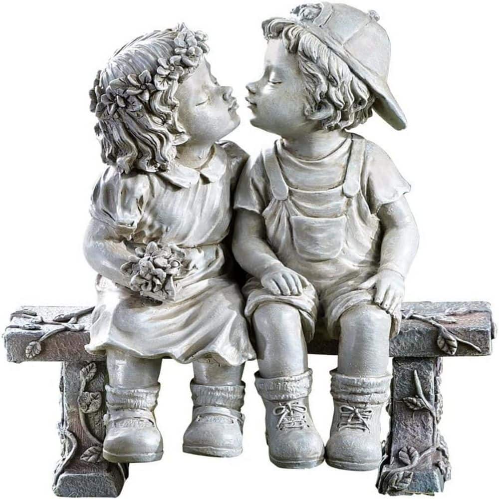 Puppy Love, Kissing Couple Garden Sculpture, 8 1/4