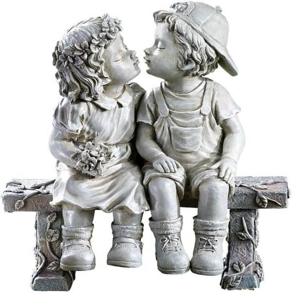 Puppy Love, Kissing Couple Garden Sculpture, 8 1/4