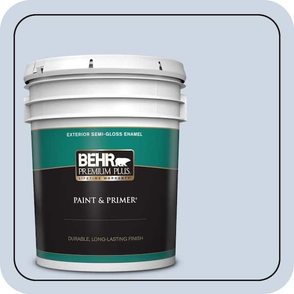 BEHR PREMIUM PLUS 5 gal. #ICC-35 Blue Reflection Semi-Gloss Enamel Exterior Paint & Primer