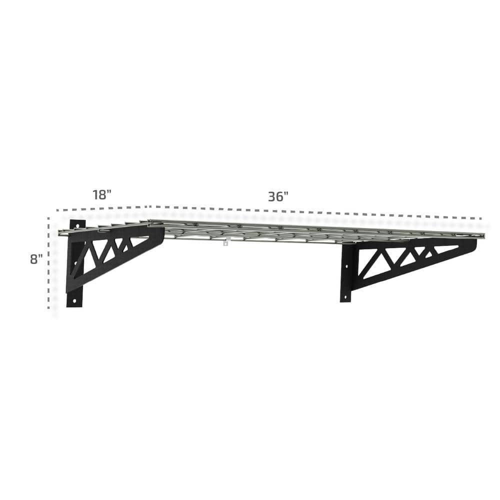 18" x 36" White Powder-Coated Steel Wall-Mounted Shelves with Hooks