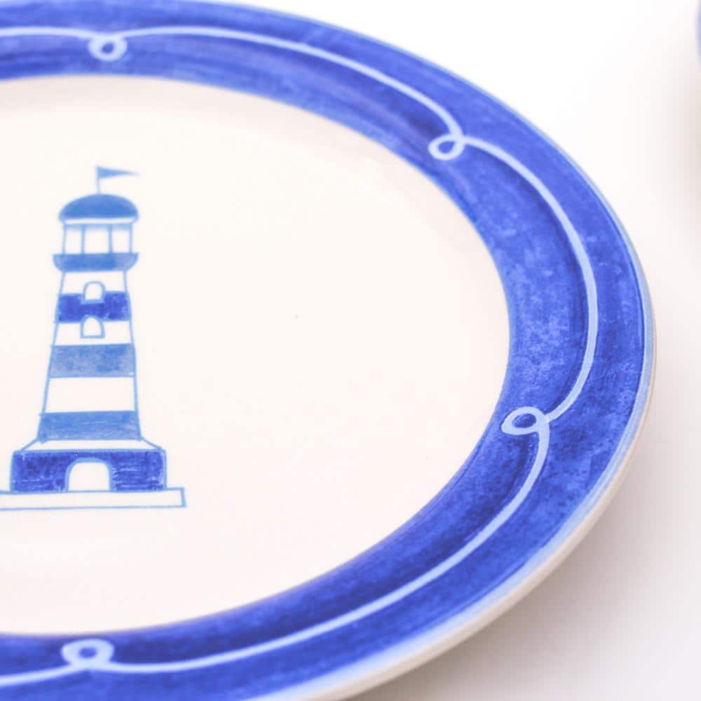 Nautical Blue and White Ceramic Salad Plates Set