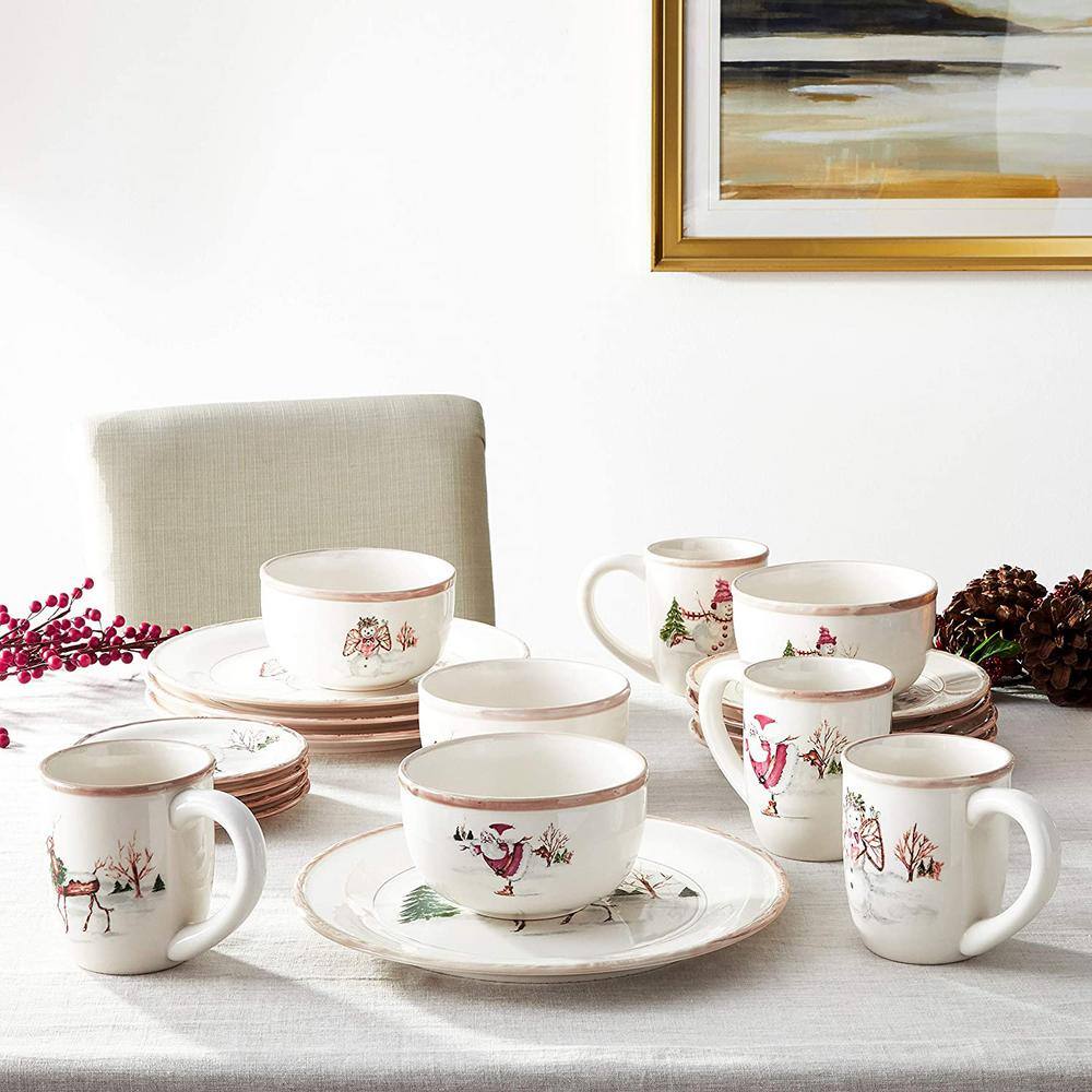 Christmas Twig Cream Ceramic Holiday Dinnerware Set, 20-Piece